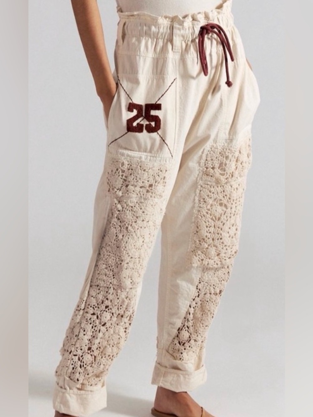 Free People Rockaway craft pant with Crochet-Patch